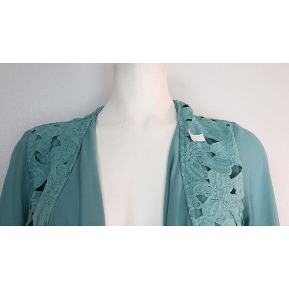 WOMEN'S BLUE LACE APPLIQUE JACKET BLOUSE - SIZE S - BOHO BOHEMIAN - Picture 3 of 6
